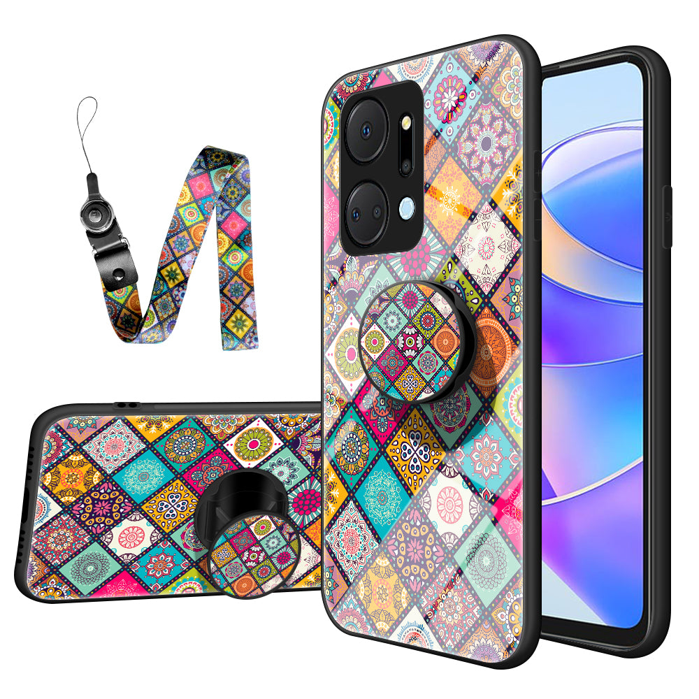 Flower Pattern Phone Case for Honor X7a 5G Kickstand PC TPU Tempered Glass Cell Phone Cover with Lanyard Flower Pattern Phone Case for Honor X7a 5G Kickstand PC TPU Tempered Glass Cell Phone Cover with Lanyard